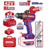 TALADRO DE IMPACTO INALÁMBRICO 42V, BRUSHLESS, MANDRIL METÁLICO 1/2", TORQUE 99 NM - EMTOP ULCIDL429982