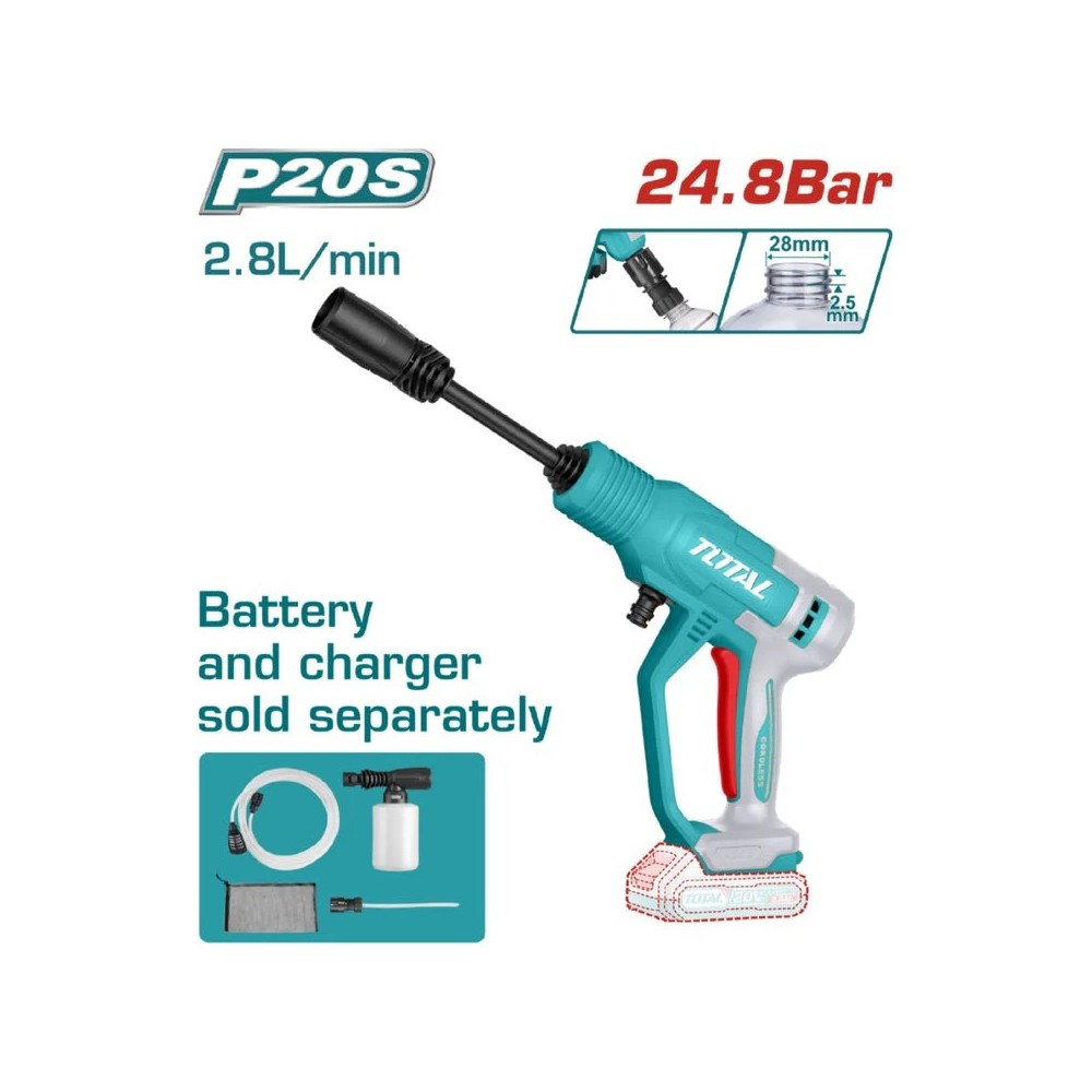 HIDROLAVADORA INALAMBRICA 20V PORTATIL BATERIA Y CARGADOR NO INCLUIDO SUPER TOTAL (TPWLI2036)