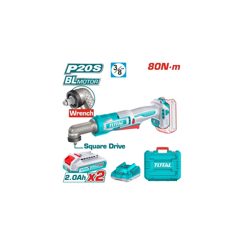 ATORNILLADOR DE IMPACTO DE ANGULO 3/8" 20V 80NM INCLUYE 2 BATERIAS 2.0AH Y CARGADOR INDUSTRIAL SUPER TOTAL (UTAIWLI208)