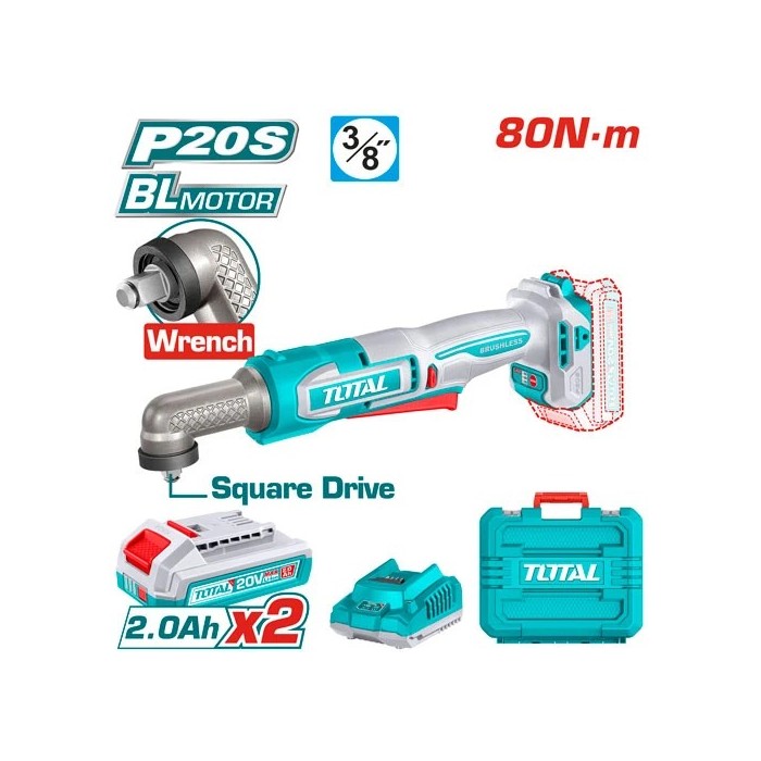 ATORNILLADOR DE IMPACTO DE ANGULO 3/8" 20V 80NM INCLUYE 2 BATERIAS 2.0AH Y CARGADOR INDUSTRIAL SUPER TOTAL (UTAIWLI208)
